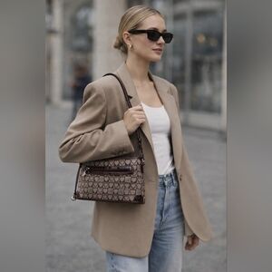 Stylish Brown Heart Pattern Shoulder Bag